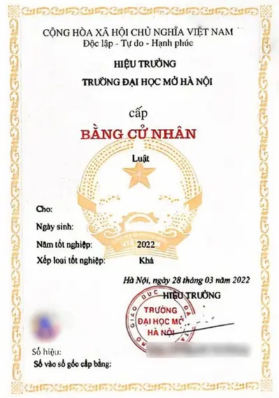 Mẫu bằng tại đại học Mở Hà Nội HOU