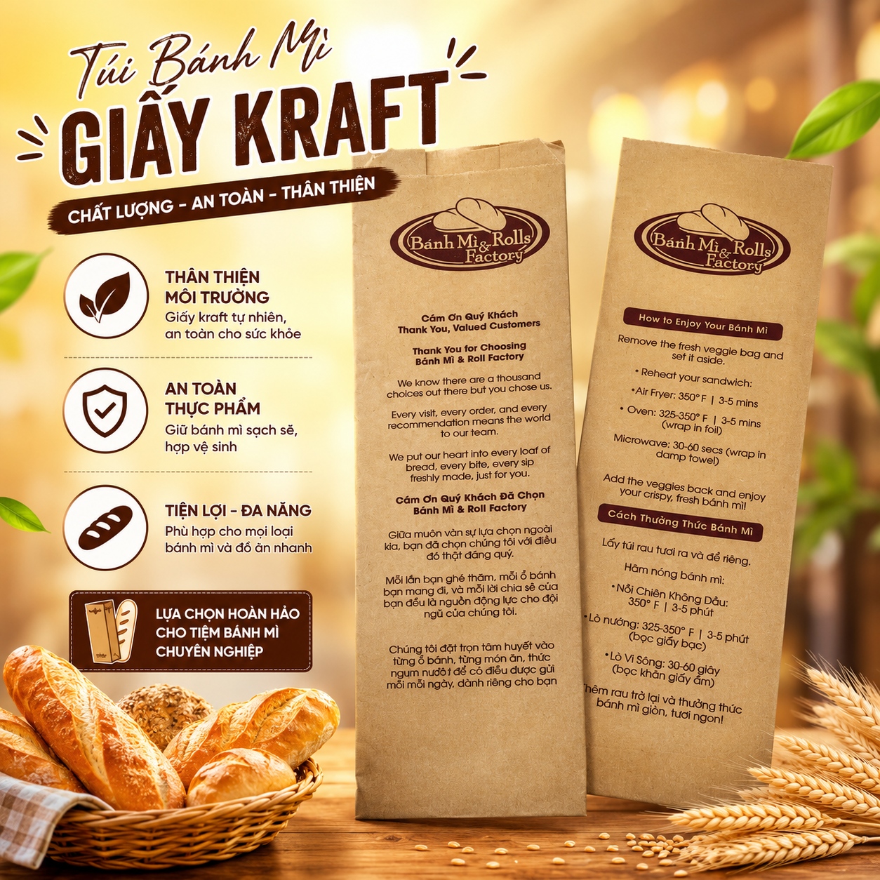 Túi bánh mì giấy Kraft